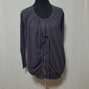 Sparrow Linen Blend Cardigan Womens XS Button Front Drawstring Long Line